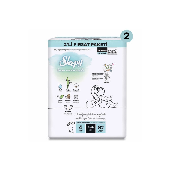 Sleepy Bio Natural 2'Li Ekonomik Fırsat Paketi Bebek Bezi 4 Numara Maxi 164 Adet - 4