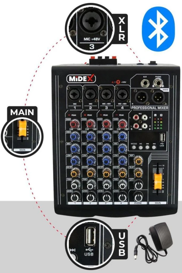 Midex Mp-400 Amfili Power Mikser 2X200 Watt 4 Kanal (Bluetooth Usb Efekt Kayıt) - 2