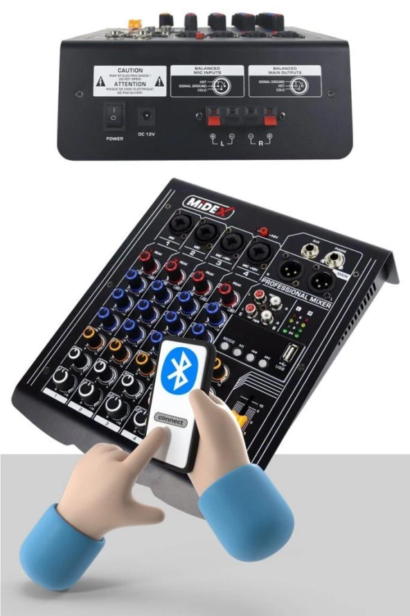 Midex Mp-400 Amfili Power Mikser 2X200 Watt 4 Kanal (Bluetooth Usb Efekt Kayıt) - 4