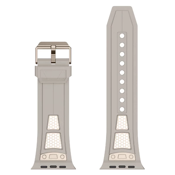 Watch 42mm KRD-117 Hava Alabilen Delikli Metal Süslemeli Desenli Silikon Kordon - Resim 9