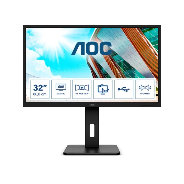 AOC Q32P2 31.5" 75Hz 4Ms HDMI+DP+USB QHD FreeSync IPS Pivot Vesa Monitör