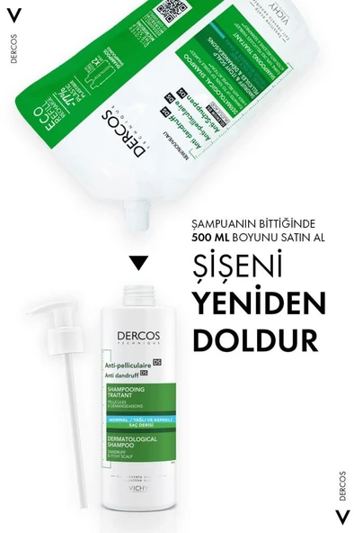 Vichy Dercos Normal ve Yağlı Saçlar Kepek Karşıtı 390 ml Şampuan - 9