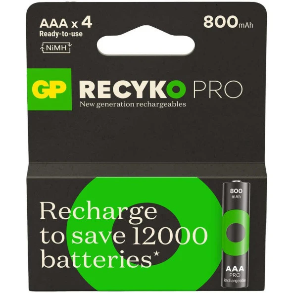 GP ReCyko Pro 4x800mAh Şarj Edilebilir AAA Pil (Yeni Seri)