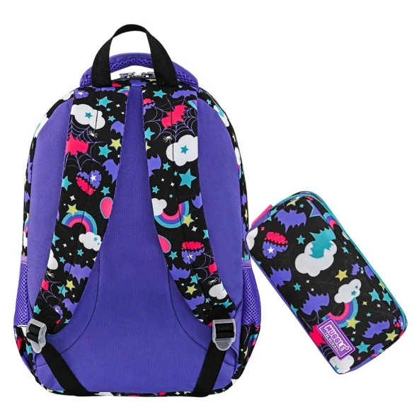 Muggle 3 Bölmeli Gotik Girl Okul Sırt Çantası+Kalemlik - 2