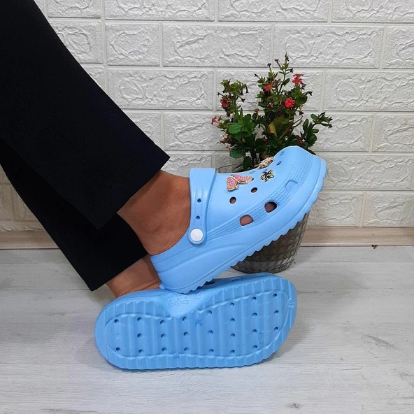 Sonimix 12901 Bebe Mavisi Taşlı Kalın Tabanlı Bayan  Terlik - Resim 2