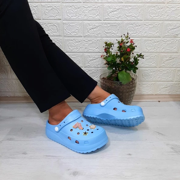 Sonimix 12901 Bebe Mavisi Taşlı Kalın Tabanlı Bayan  Terlik - Resim 3