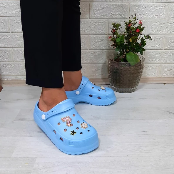 Sonimix 12901 Bebe Mavisi Taşlı Kalın Tabanlı Bayan  Terlik - Resim 4