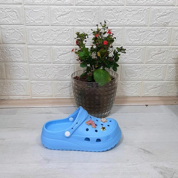 Sonimix 12901 Bebe Mavisi Taşlı Kalın Tabanlı Bayan  Terlik - Resim 7