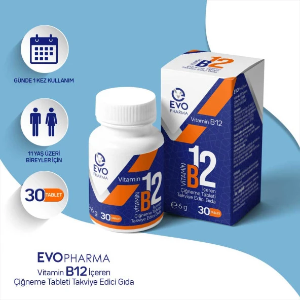 Evopharma Vitamin B12 İçeren Çiğneme Tableti Takviye Edici Gıda 30 Tablet