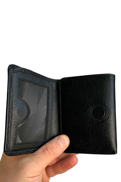 Siyah Hakiki Deri Dikey Model Mıknatıslı Erkek Cüzdan - SD3018 - Resim 3