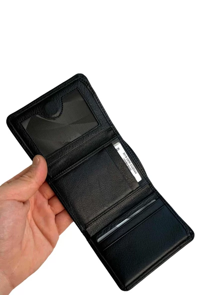 Siyah Hakiki Deri Dikey Model Mıknatıslı Erkek Cüzdan - SD3018 - Resim 4