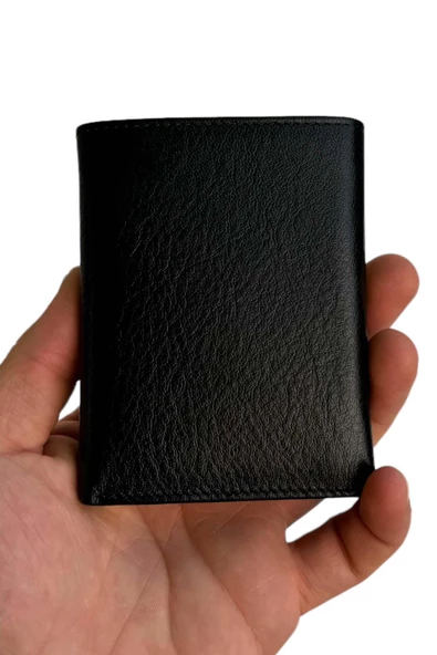 Siyah Hakiki Deri Dikey Model Mıknatıslı Erkek Cüzdan - SD3018 - Resim 2