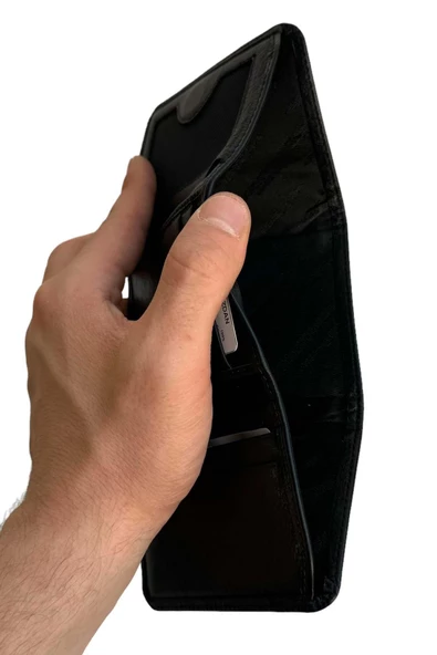 Siyah Hakiki Deri Dikey Model Mıknatıslı Erkek Cüzdan - SD3018 - Resim 5