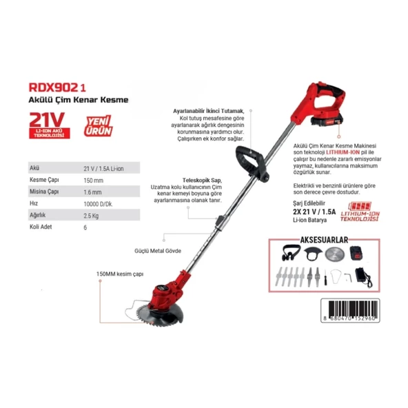 Rodex RDX9021 Akülü Çim Kenar Kesme Makinası - 2
