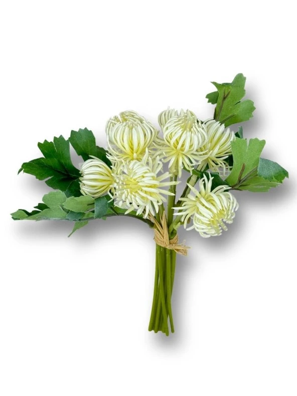 Nettenevime Yapay Çiçek Doğmamış Beyaz Krizantem Demeti 5 Dallı Gelin Çiçeği Ve Aranjman Aradal Çiçeği 24cm - 3
