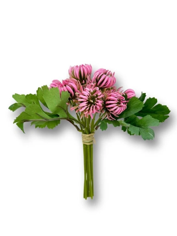 Nettenevime Yapay Çiçek Doğmamış Pembe Krizantem Demeti 5 Dallı Gelin Çiçeği Ve Aranjman Aradal Çiçeği 24cm - 2