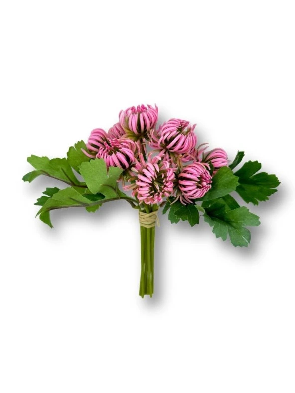 Nettenevime Yapay Çiçek Doğmamış Pembe Krizantem Demeti 5 Dallı Gelin Çiçeği Ve Aranjman Aradal Çiçeği 24cm - 3