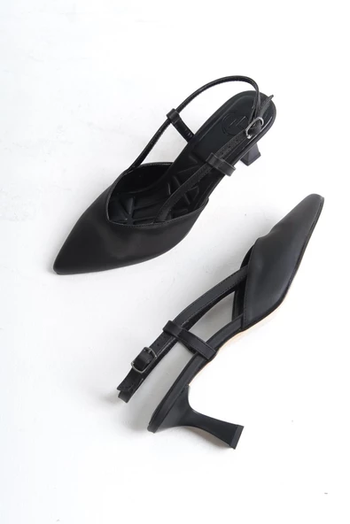 MiniParis Siyah Stiletto Arkası Açık Abiye Ayakkabı