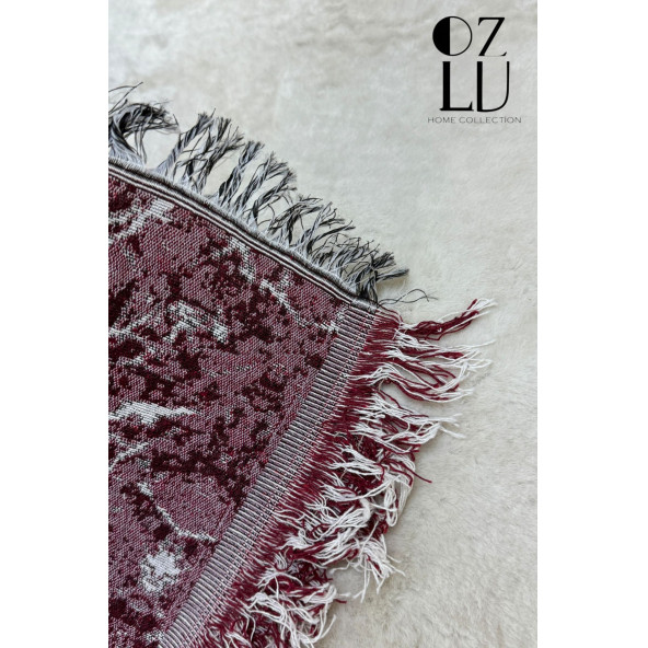 Pamuklu Yeni Nesil Koltuk - Çekyat Örtüsü 170x220 Mermer Desen Bordo Koltuk Şalı - 2