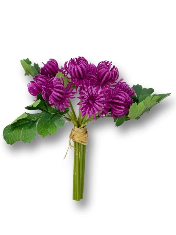 Nettenevime Yapay Çiçek Doğmamış Mor Krizantem Demeti 5 Dallı Gelin Çiçeği Ve Aranjman Aradal Çiçeği 24cm - 2