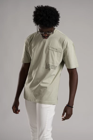 FBI Yarım Oversize (Hafif Bol Kesim) Bisiklet Yaka Cepli Pamuklu T-shirt - 6