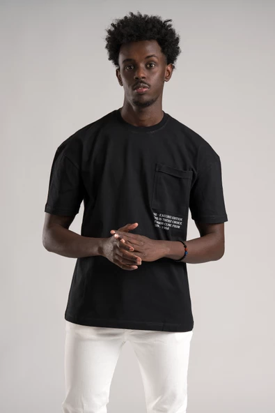 FBI Yarım Oversize (Hafif Bol Kesim) Bisiklet Yaka Cepli Pamuklu T-shirt - 10