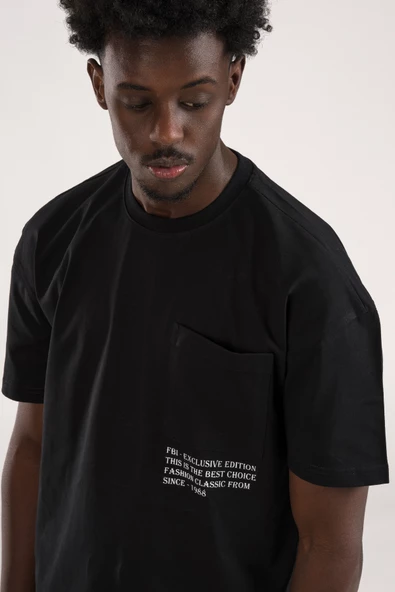 FBI Yarım Oversize (Hafif Bol Kesim) Bisiklet Yaka Cepli Pamuklu T-shirt - 11