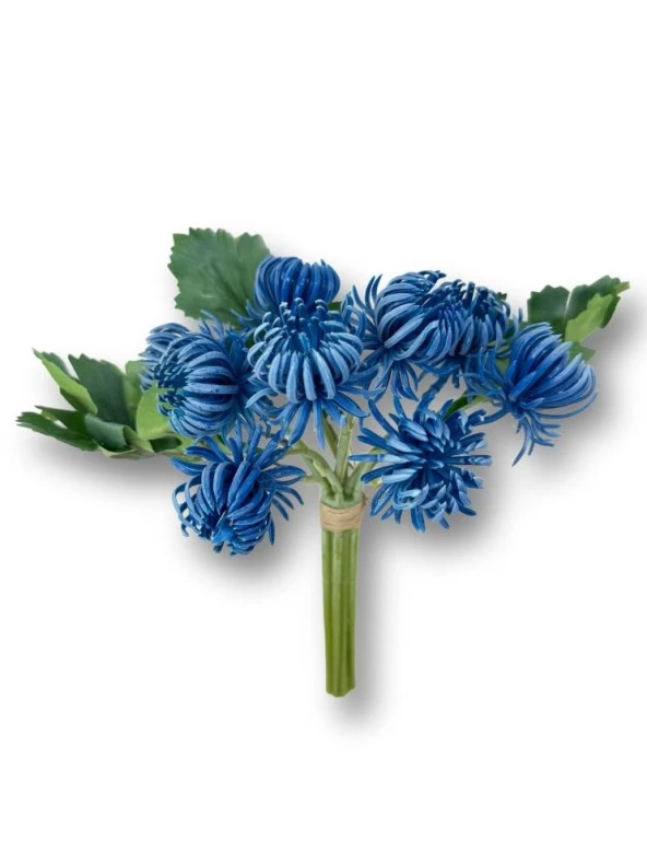 Nettenevime Yapay Çiçek Doğmamış Mavi Krizantem Demeti 5 Dallı Gelin Çiçeği Ve Aranjman Aradal Çiçeği 24cm - 3