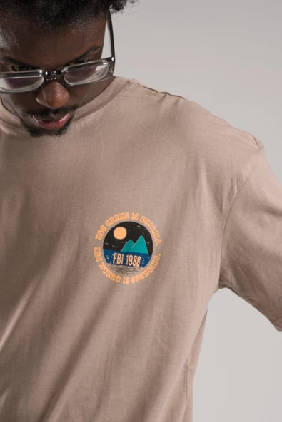 FBI Yarım Oversize (Hafif Bol Kesim) Arkası Baskılı Pamuklu T-shirt - 3