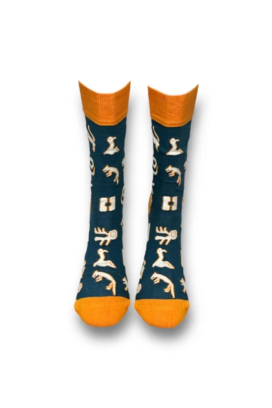 Me-vo Tekli Lacivert Renkli Bay/Bayan Unisex Esnek Nem Alabilen Pamuklu Etnik Desenli Soket Çorap - Resim 3