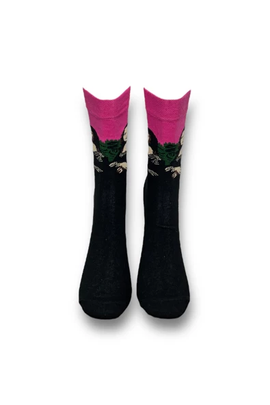 Me-vo Tekli Siyah Renkli Bay/Bayan Unisex Esnek Nem Alabilen Pamuklu Sanatsal Soket Çorap - Resim 3