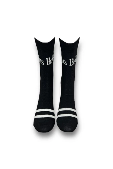 Me-vo Tekli Siyah Renkli Bay/Bayan Unisex Esnek Nem Alabilen Pamuklu Yazı İşlemeli Soket Çorap - Resim 3