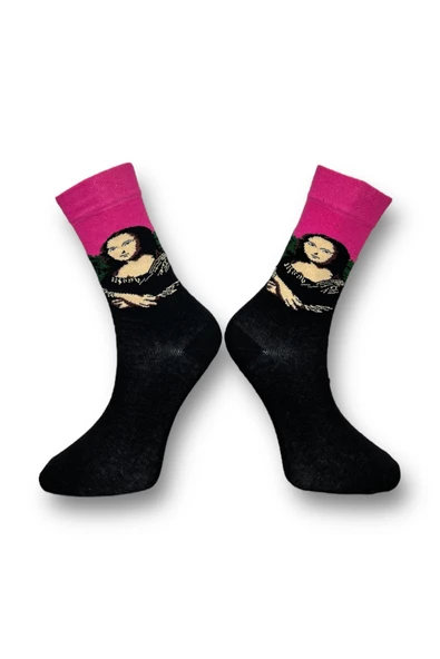 Me-vo Tekli Siyah Renkli Bay/Bayan Unisex Esnek Nem Alabilen Pamuklu Sanatsal Soket Çorap - Resim 2