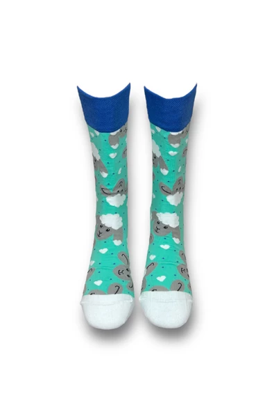 Me-vo Tekli Su Yeşili Renkli Bay/Bayan Unisex Esnek Nem Alabilen Pamuklu Koyun Desenli Soket Çorap - Resim 3