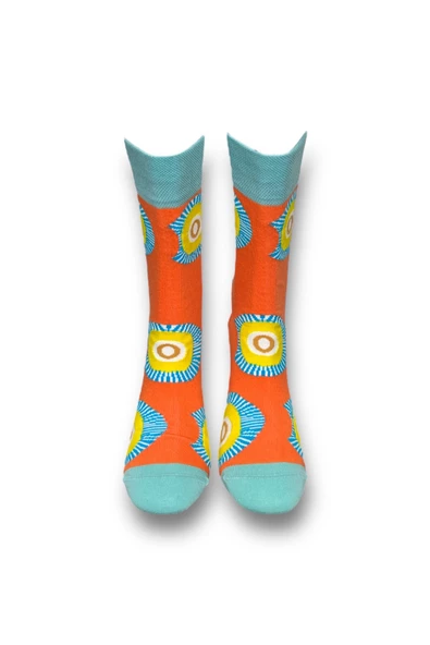 Me-vo Tekli Turuncu Renkli Bay/Bayan Unisex Esnek Nem Alabilen Pamuklu Sanatsal Soket Çorap - Resim 3