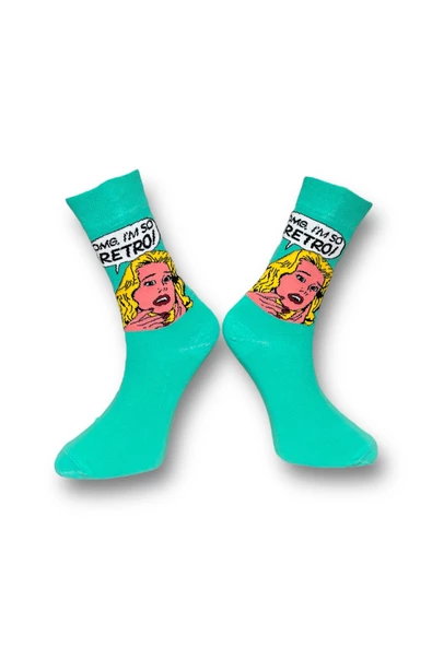 Me-vo Tekli Su Yeşili Renkli Bay/Bayan Unisex Esnek Nem Alabilen Pamuklu Karikatür Desenli Soket Çorap - Resim 2
