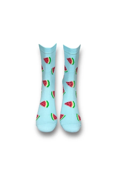Me-vo Tekli Bebe Mavisi Renkli Bay/Bayan Unisex Esnek Nem Alabilen Pamuklu Karpuz Desenli Soket Çorap - Resim 3