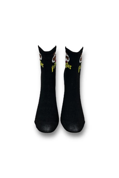 Me-vo Tekli Siyah Renkli Bay/Bayan Unisex Esnek Nem Alabilen Pamuklu Pringles Desenli Soket Çorap - Resim 3