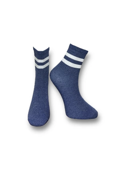 Me-vo Tekli Lacivert Renkli Bay/Bayan Unisex Esnek Nem Alabilen Pamuklu Çizgili Soket Çorap ürün görseli