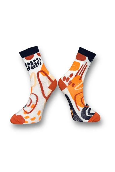 Me-vo Tekli Beyaz Renkli Bay/Bayan Unisex Esnek Nem Alabilen Pamuklu Sanatsal Soket Çorap - Resim 2