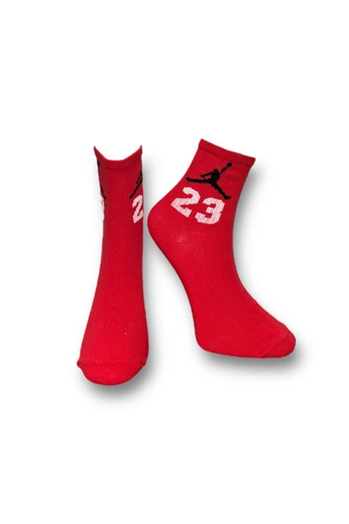 Me-vo Tekli Kırmızı Renkli Bay/Bayan Unisex Esnek Nem Alabilen Pamuklu Sayı İşlemeli Soket Çorap ürün görseli