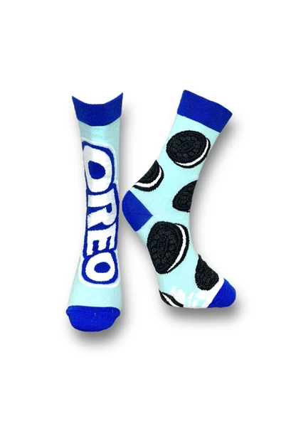 Me-vo Tekli Mavi Renkli Bay/Bayan Unisex Esnek Nem Alabilen Pamuklu Oreo Desenli Soket Çorap