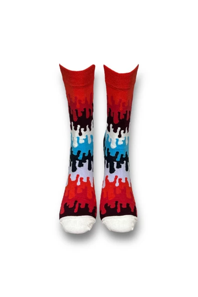 Me-vo Tekli Kırmızı Renkli Bay/Bayan Unisex Esnek Nem Alabilen Pamuklu Soyut Desenli Soket Çorap - Resim 3