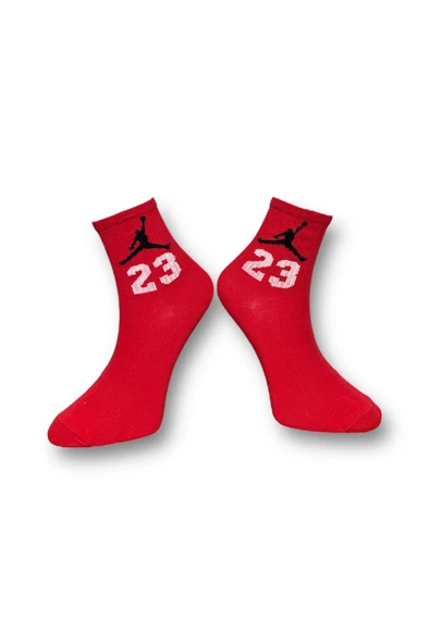 Me-vo Tekli Kırmızı Renkli Bay/Bayan Unisex Esnek Nem Alabilen Pamuklu Sayı İşlemeli Soket Çorap - Resim 2