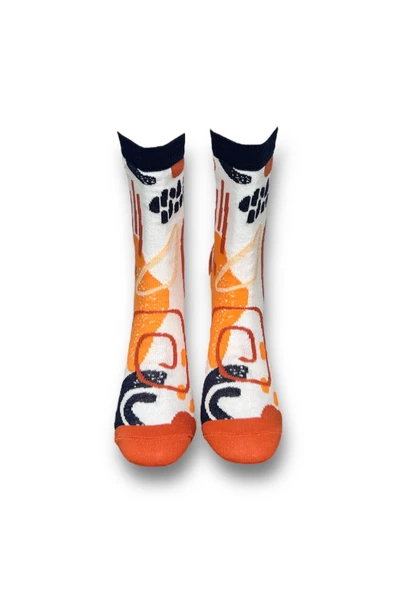 Me-vo Tekli Beyaz Renkli Bay/Bayan Unisex Esnek Nem Alabilen Pamuklu Sanatsal Soket Çorap - Resim 3