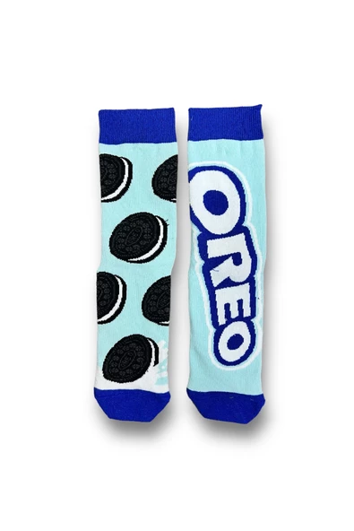 Me-vo Tekli Mavi Renkli Bay/Bayan Unisex Esnek Nem Alabilen Pamuklu Oreo Desenli Soket Çorap - Resim 4