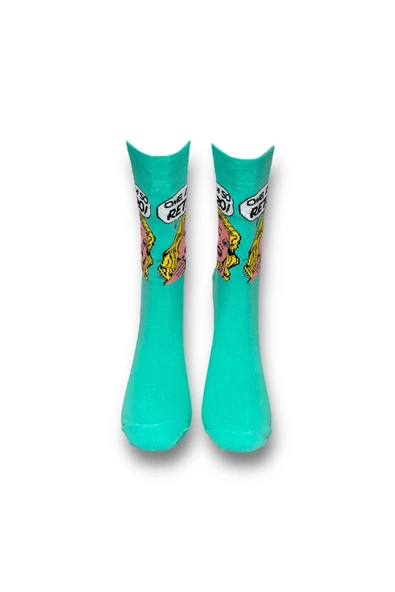 Me-vo Tekli Su Yeşili Renkli Bay/Bayan Unisex Esnek Nem Alabilen Pamuklu Karikatür Desenli Soket Çorap - Resim 3