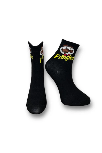 Me-vo Tekli Siyah Renkli Bay/Bayan Unisex Esnek Nem Alabilen Pamuklu Pringles Desenli Soket Çorap ürün görseli