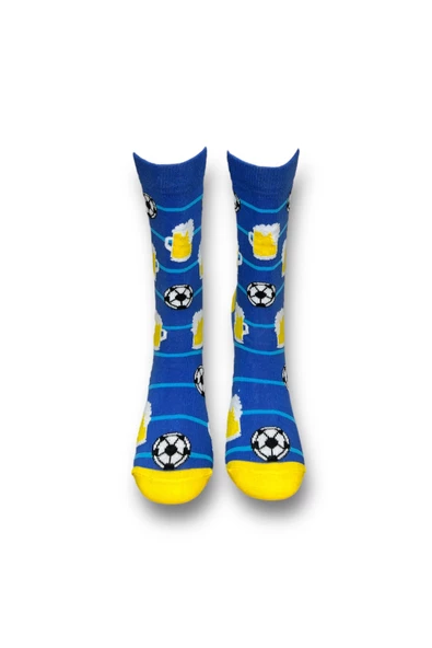 Me-vo Tekli Mavi Renkli Bay/Bayan Unisex Esnek Nem Alabilen Pamuklu Futbol Desenli Soket Çorap - 3