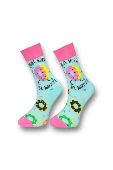 Me-vo Tekli Bebe Mavisi Renkli Bay/Bayan Unisex Esnek Nem Alabilen Pamuklu Donut Desenli Soket Çorap